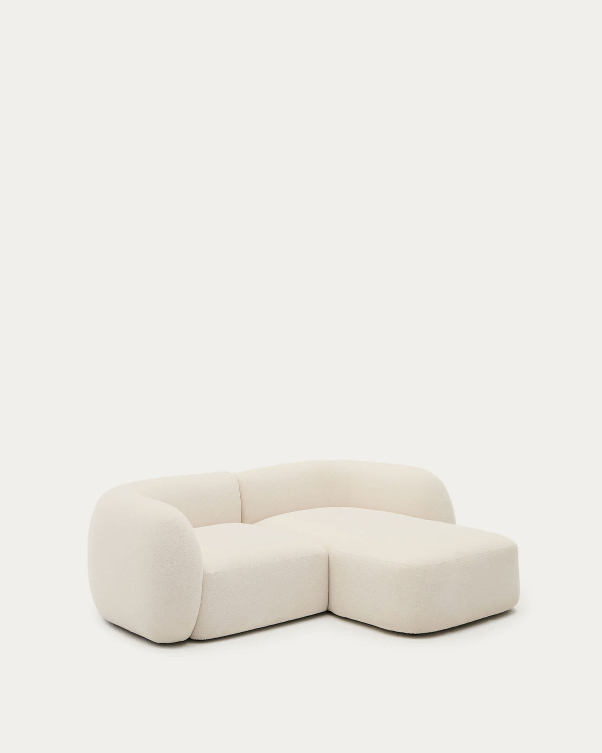 Canapé modulable Japandi 2 places en chenille avec méridienne droite couleur écrue 230 cm - Martina