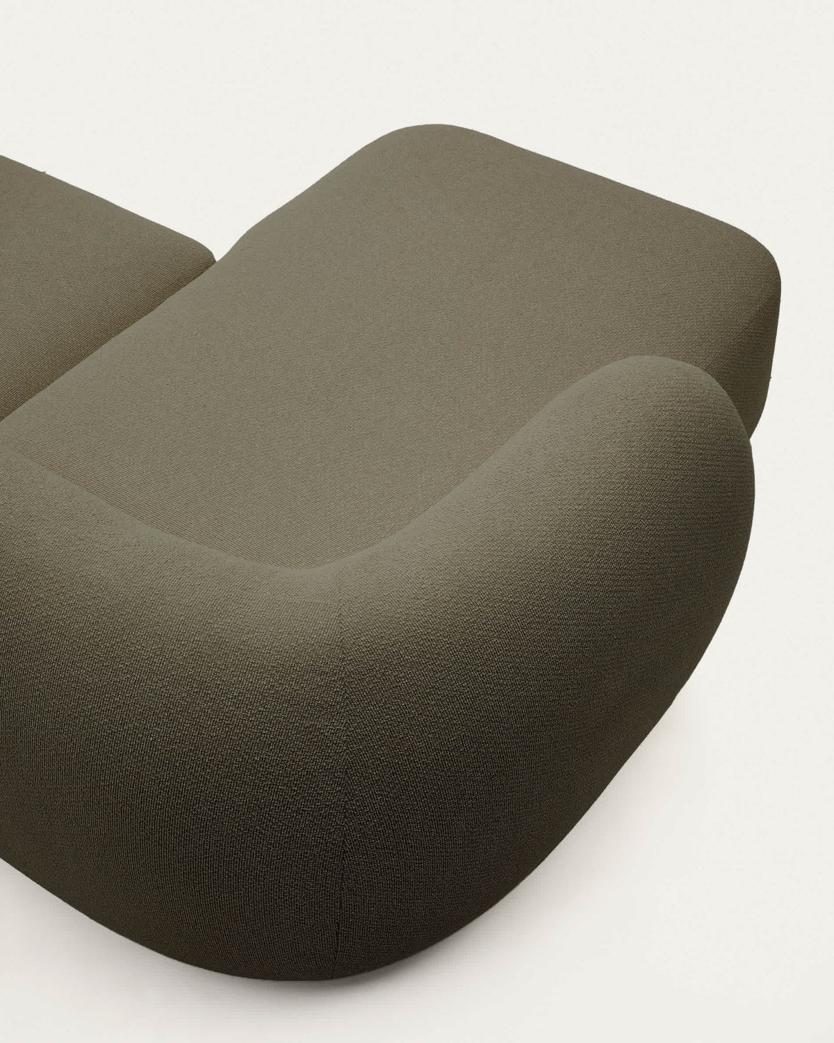 Canapé modulable Japandi 3 places en chenille verte avec méridienne gauche 287 cm - Martina