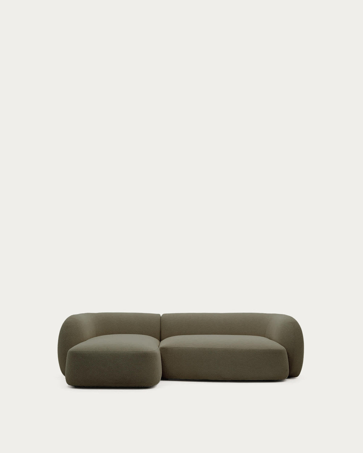 Canapé modulable Japandi 3 places en chenille verte avec méridienne gauche 287 cm - Martina