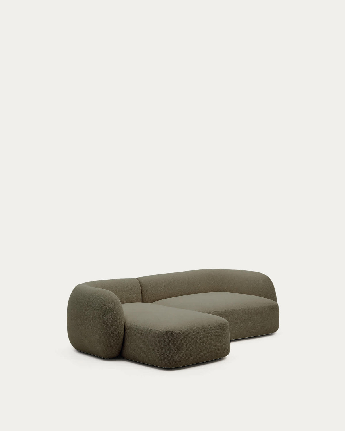 Canapé modulable Japandi 3 places en chenille verte avec méridienne gauche 287 cm - Martina