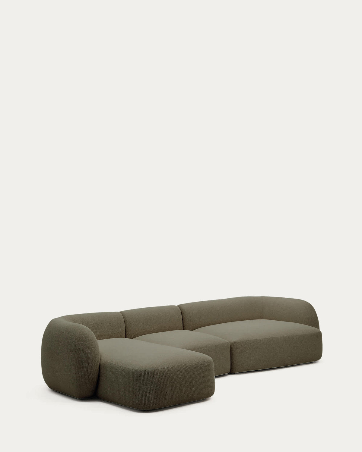 Canapé modulable Japandi 4 places en chenille avec méridienne gauche verte 377 cm - Martina