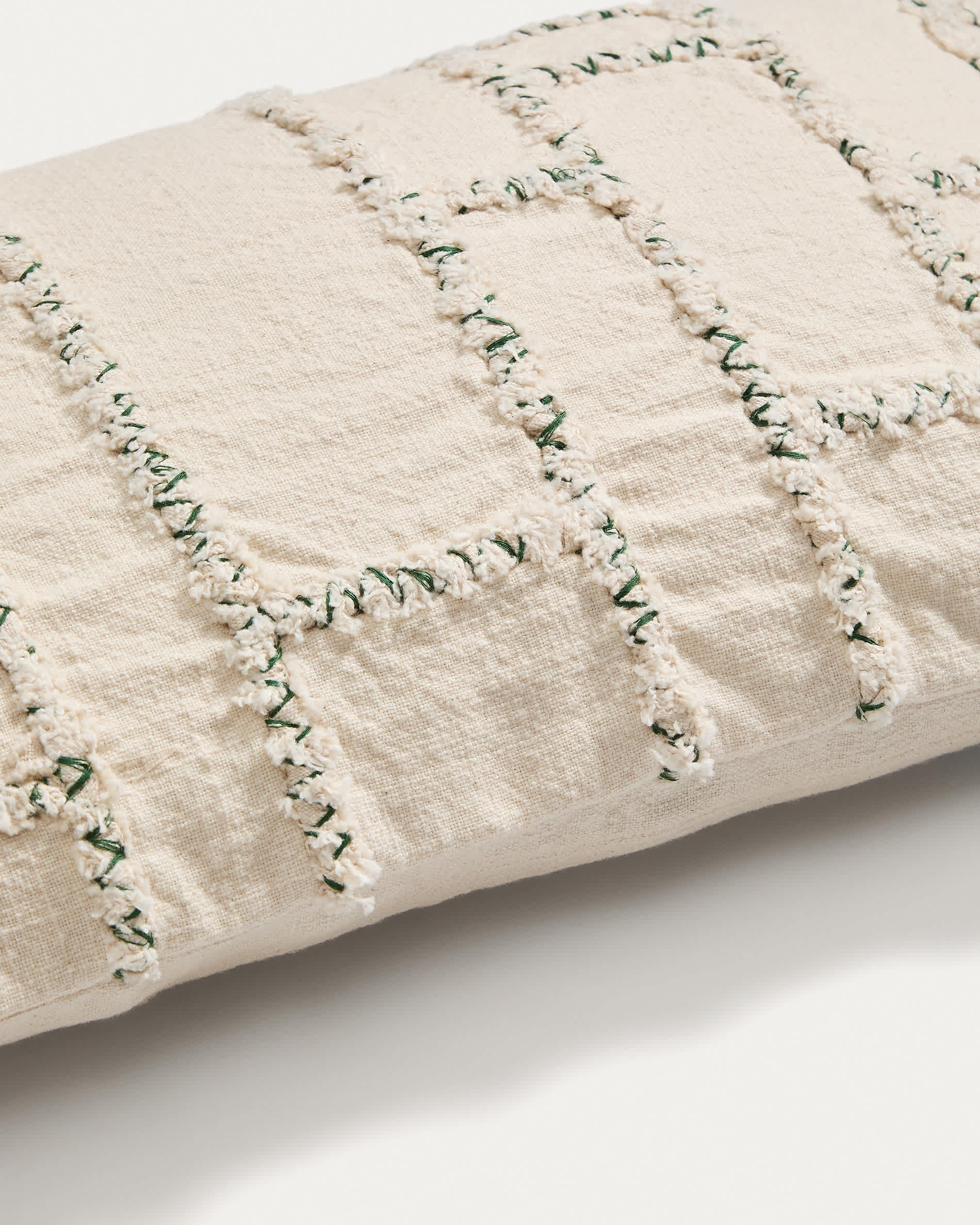Housse de coussin Japandi avec motif géométrique brodé vert 30 x 50 cm - Verion