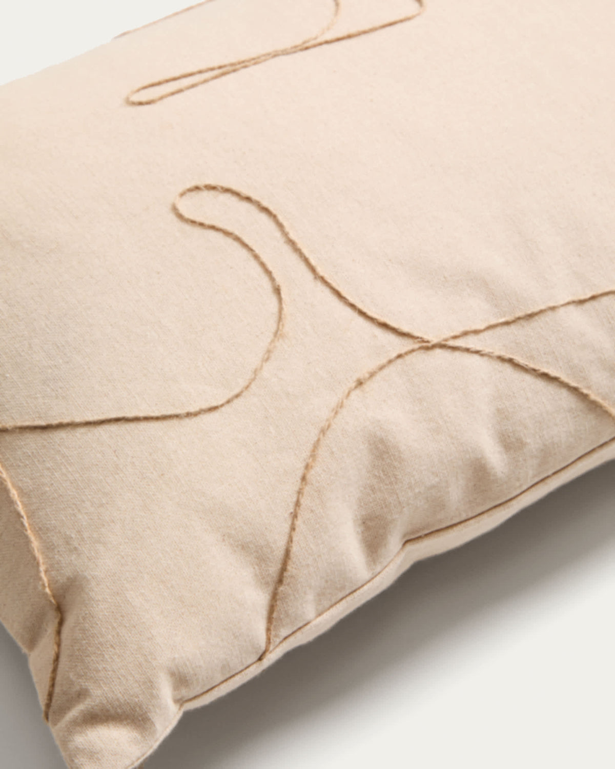 Housse de coussin Japandi en coton écru avec motif brodé beige 30 x 50 cm - Dibel