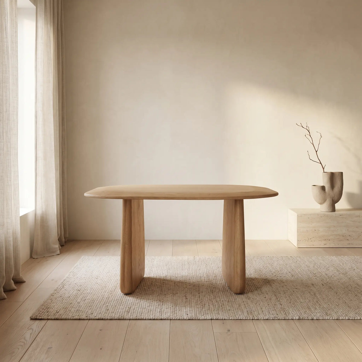 Table auxiliaire Japandi en bois de chêne finition naturelle 71 x 70 cm - Pirita