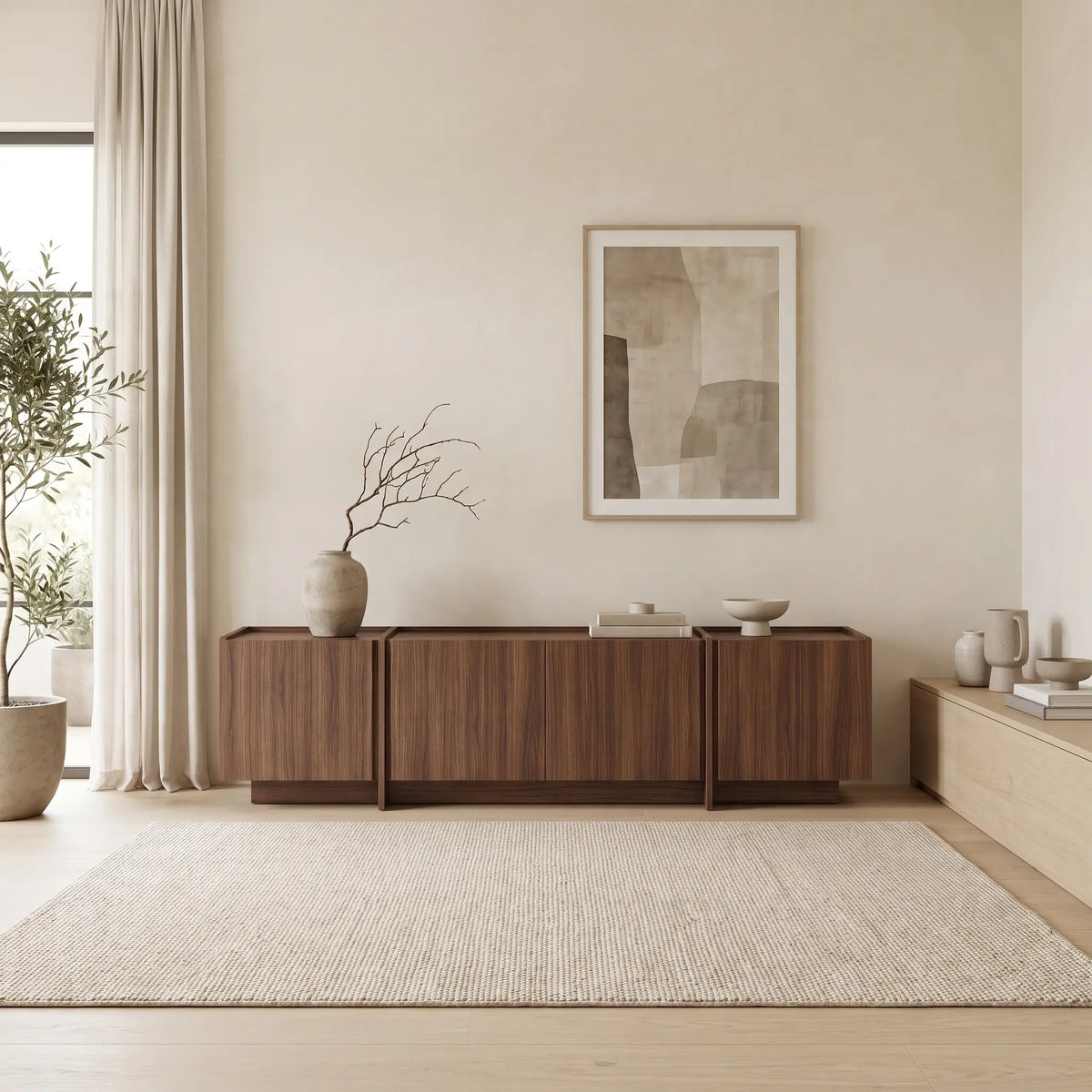 Meuble TV Japandi 4 portes décor noyer 180 x 46 cm - Arven