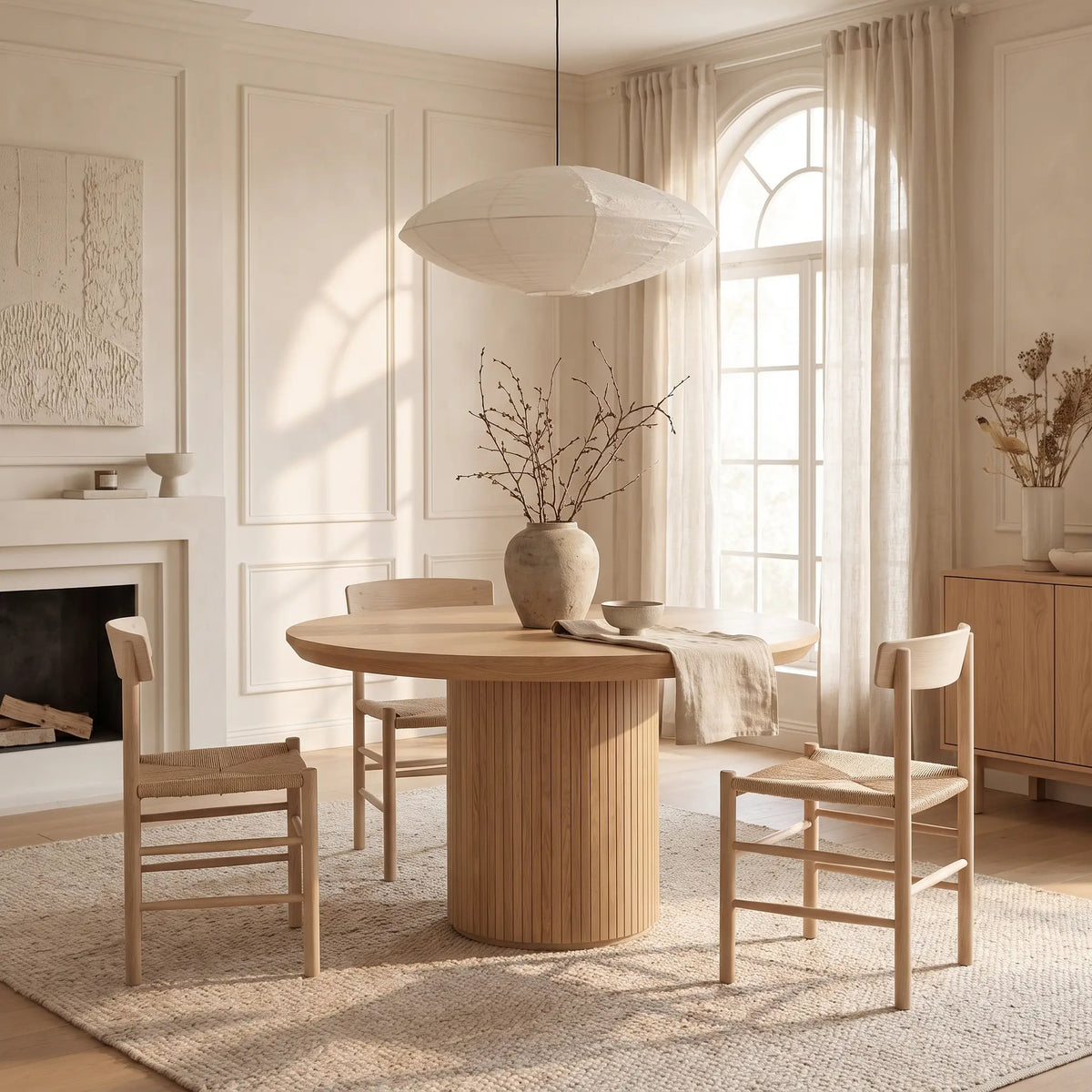 Table à manger ronde Japandi extensible 4 à 6 personnes placage chêne clair Ø 130 cm - Mayeza