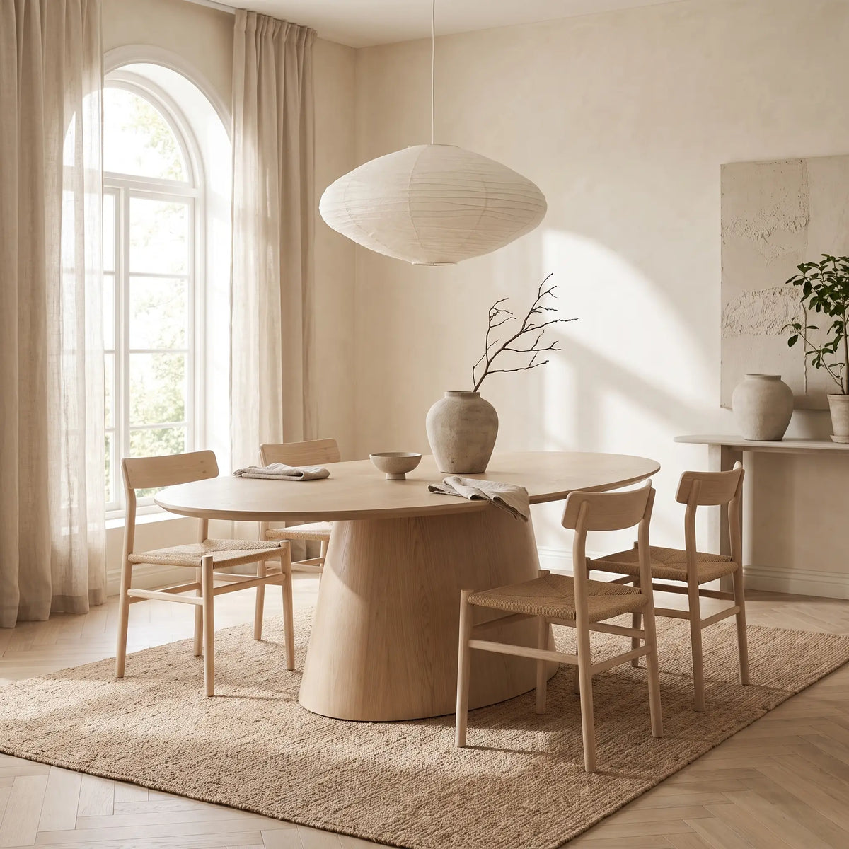 Table à manger ovale Japandi 8 personnes placage de frêne naturel clair 200 x 100 cm - Antelada