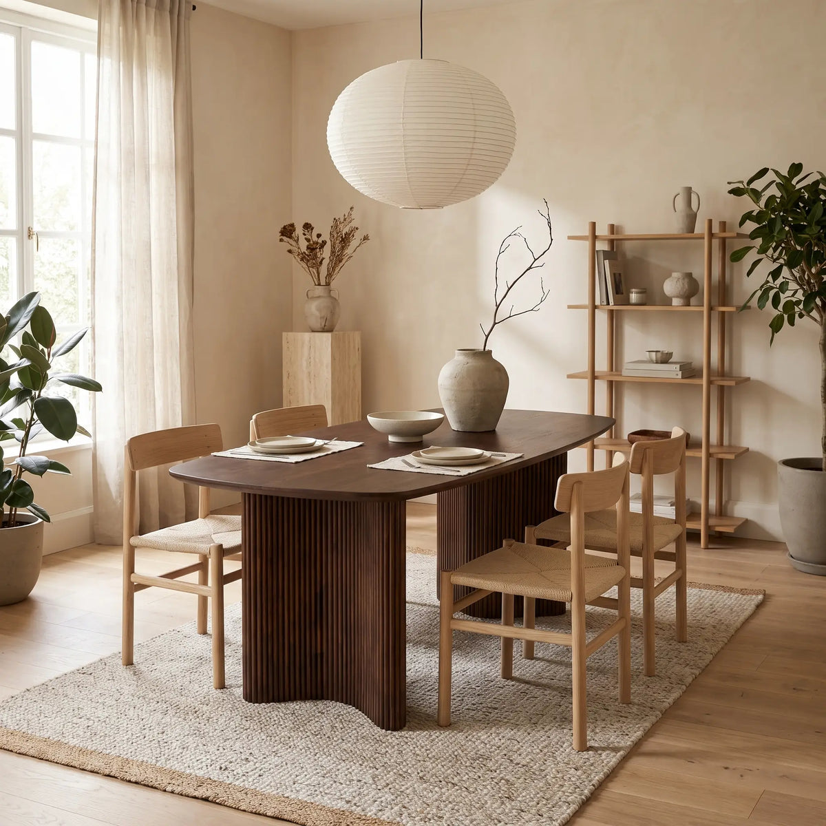 Table à manger Japandi 8 personnes en bois d'acacia naturel foncé 200 x 100 cm - Tamenia