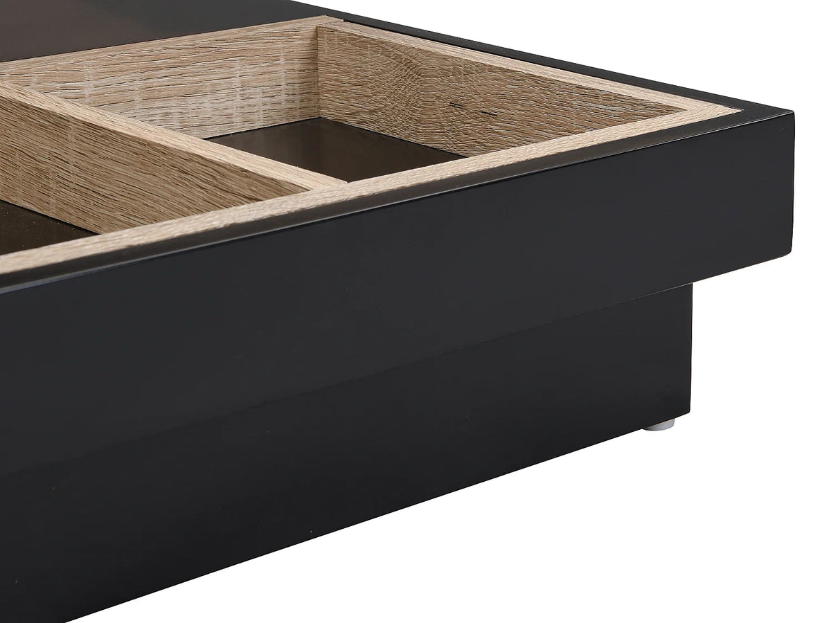 Table basse Japandi carrée à plateau pivotant en MDF laqué noir et naturel 80 x 80 cm - Fausto