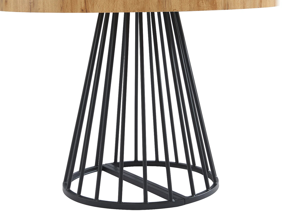 Table à manger ronde Japandi extensible 2 à 12 personnes MDF naturel, acier noir Ø 110 cm - Firela