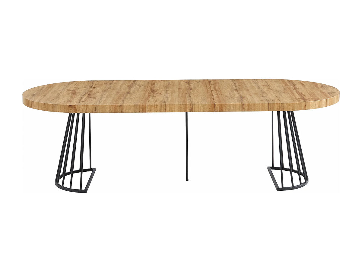 Table à manger ronde Japandi extensible 2 à 12 personnes MDF naturel, acier noir Ø 110 cm - Firela