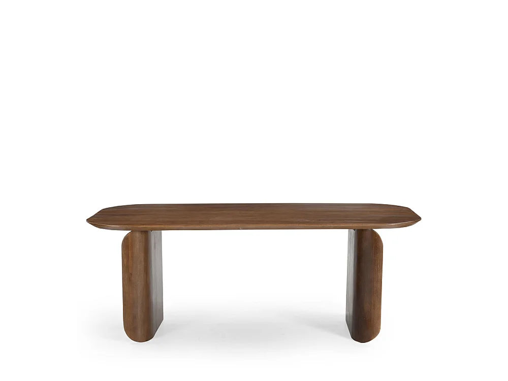 Table à manger Japandi 8 personnes en bois de manguier massif foncé 200 x 90 cm - Dumai