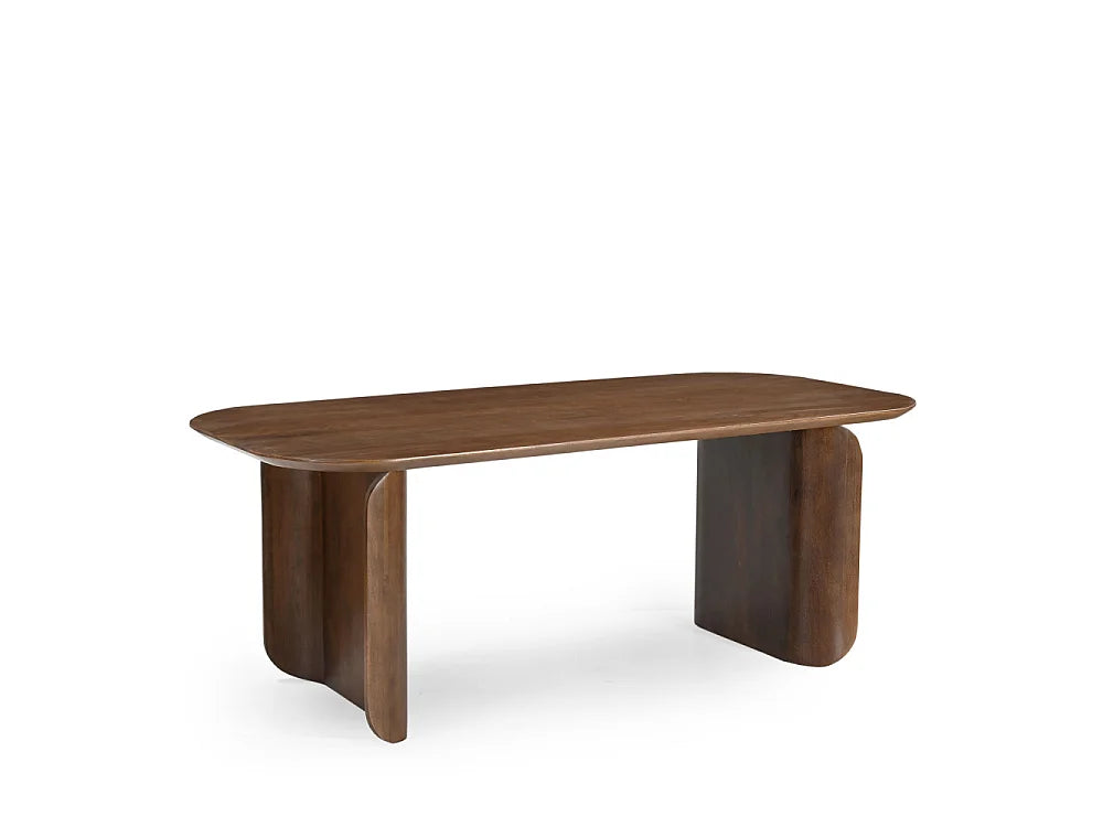 Table à manger Japandi 8 personnes en bois de manguier massif foncé 200 x 90 cm - Dumai