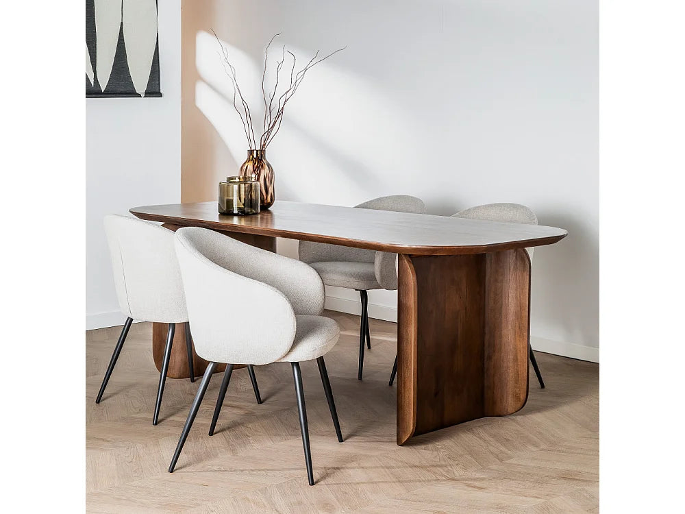 Table à manger Japandi 8 personnes en bois de manguier massif foncé 200 x 90 cm - Dumai