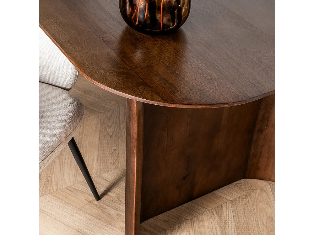 Table à manger Japandi 8 personnes en bois de manguier massif foncé 200 x 90 cm - Dumai