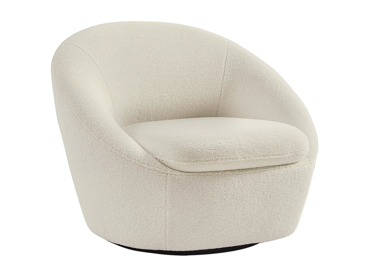Fauteuil Japandi rond pivotant en tissu bouclette blanc - Lacara