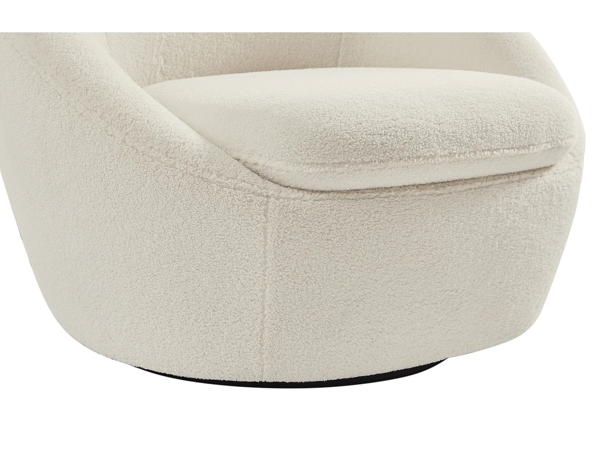 Fauteuil Japandi rond pivotant en tissu bouclette blanc - Lacara