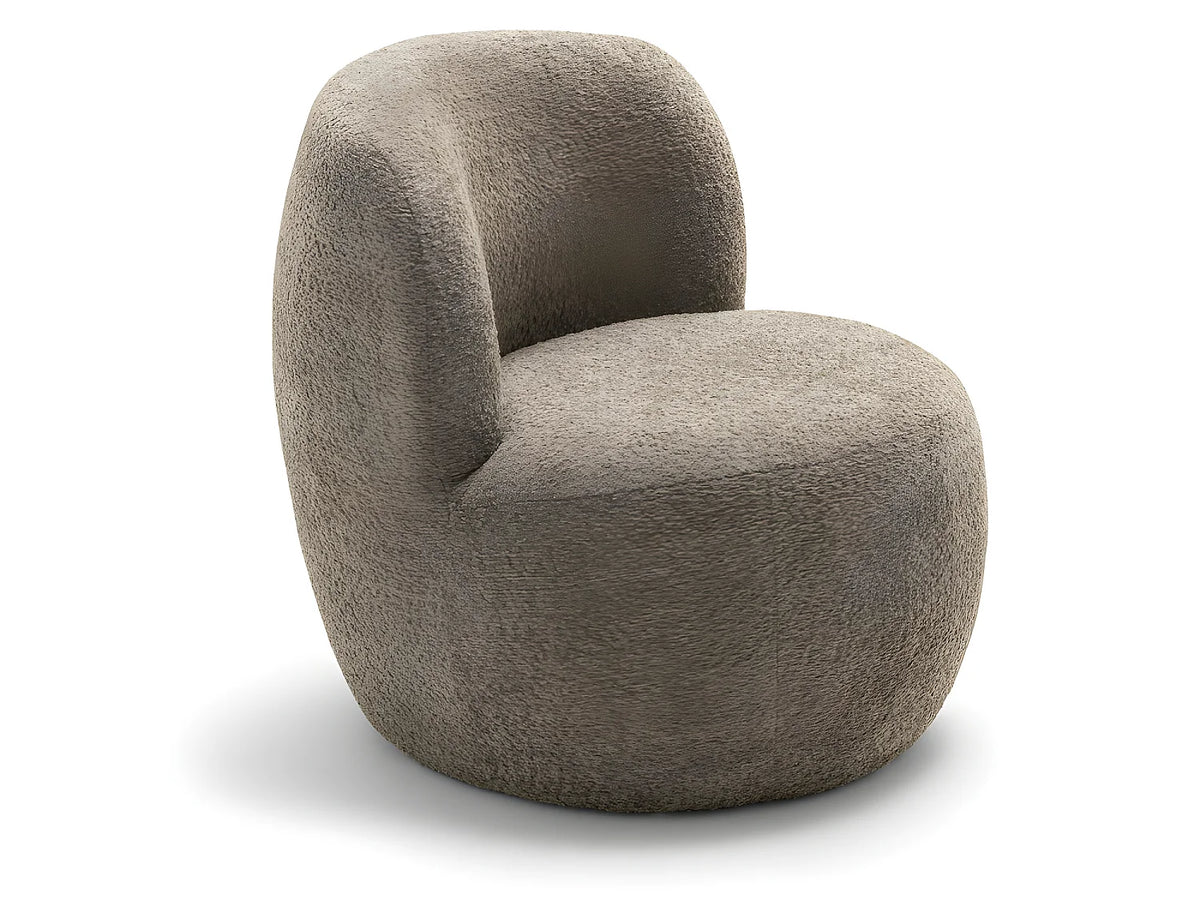 Fauteuil Japandi rond en bouclette taupe - Mo