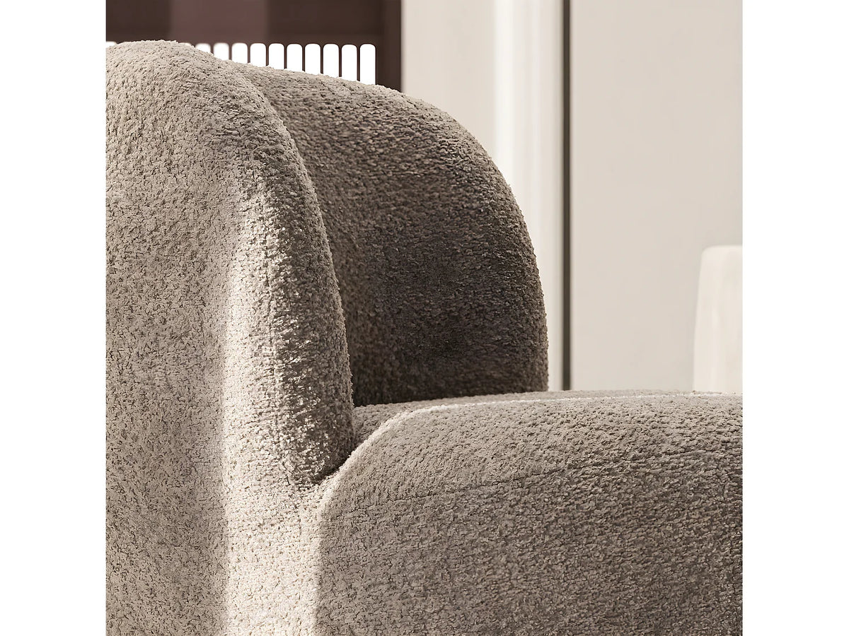 Fauteuil Japandi rond en bouclette taupe - Mo