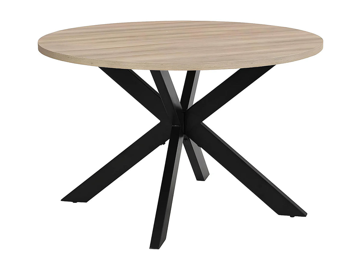 Table à manger ronde Japandi 4 personnes MDF chêne et métal noir Ø 120 cm - Tilki