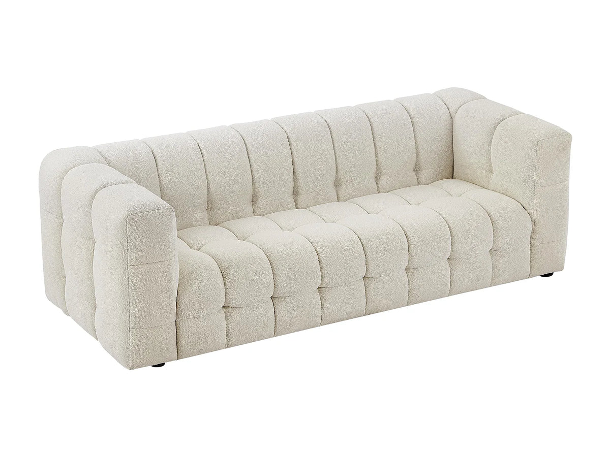 Canapé Japandi 3 places en bouclette blanc ivoire 213 cm - Lerici