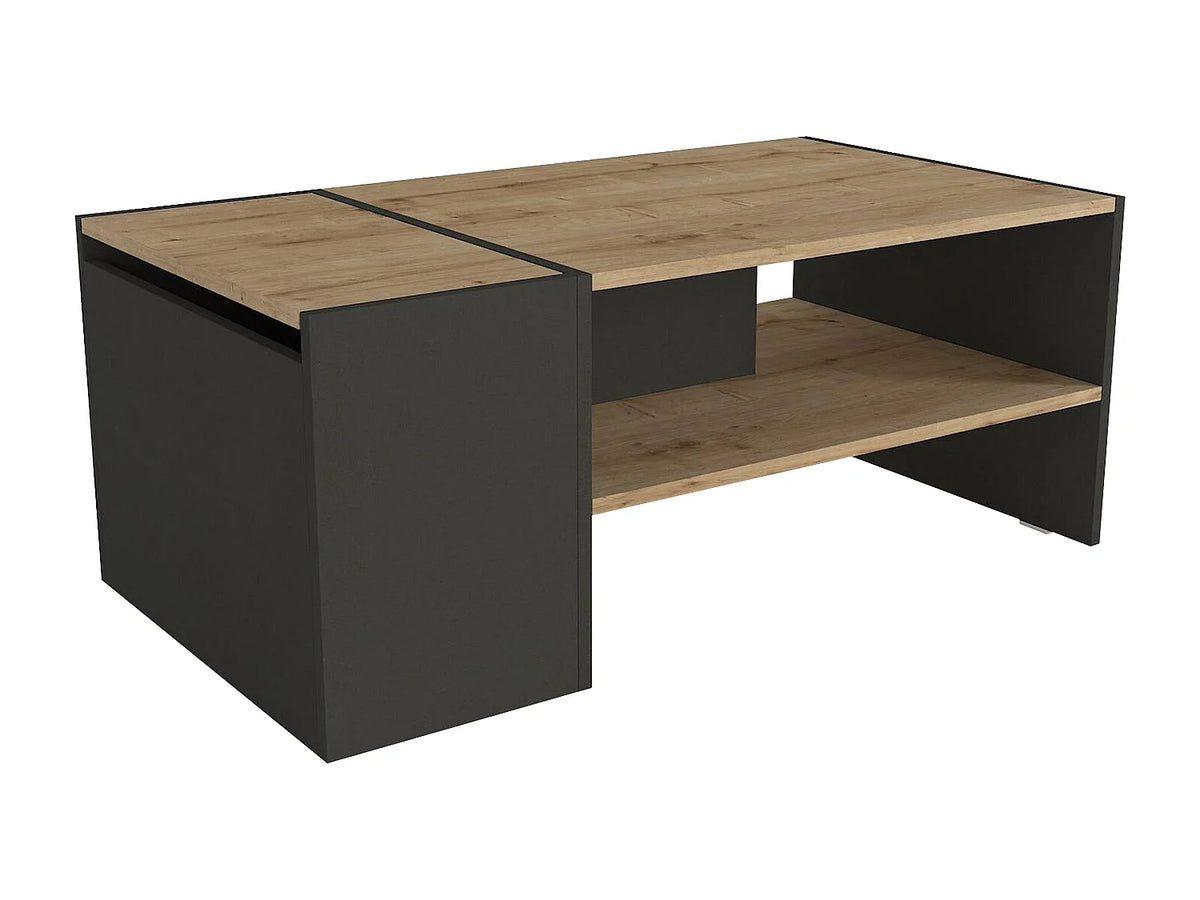 Table basse Japandi avec coffre de rangement mélaminé anthracite et naturel 110 x 60 cm - Velkan