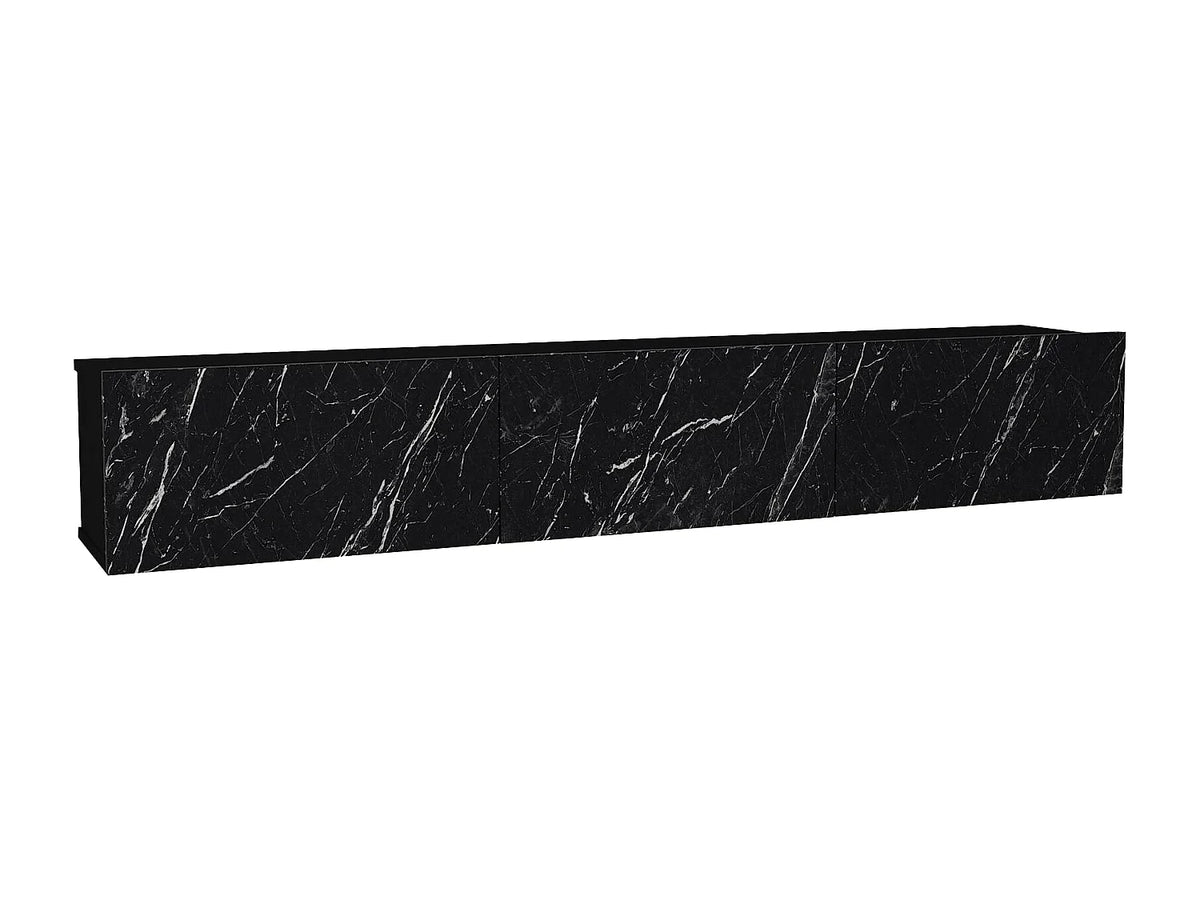 Meuble TV Japandi suspendu 3 portes effet marbre noir 180 x 29,5 cm - Vikila