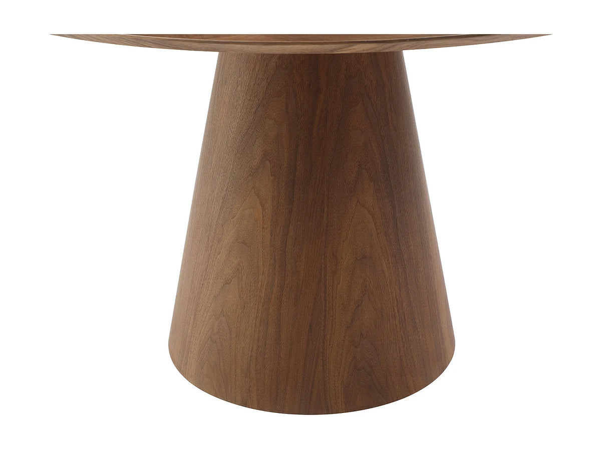 Table à manger ronde Japandi 4 personnes placage noyer naturel foncé Ø 120 cm - Antaliza
