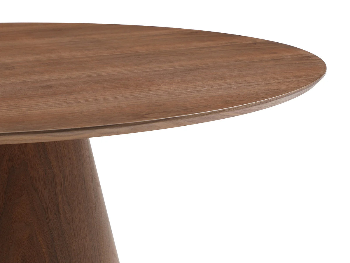 Table à manger ronde Japandi 4 personnes placage noyer naturel foncé Ø 120 cm - Antaliza