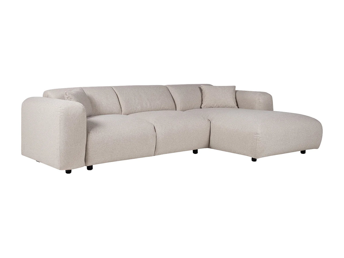 Grand canapé d'angle Japandi droit 5 places en tissu chiné beige 280 cm - Pogni