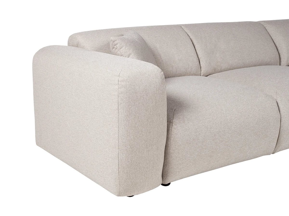 Grand canapé d'angle Japandi droit 5 places en tissu chiné beige 280 cm - Pogni