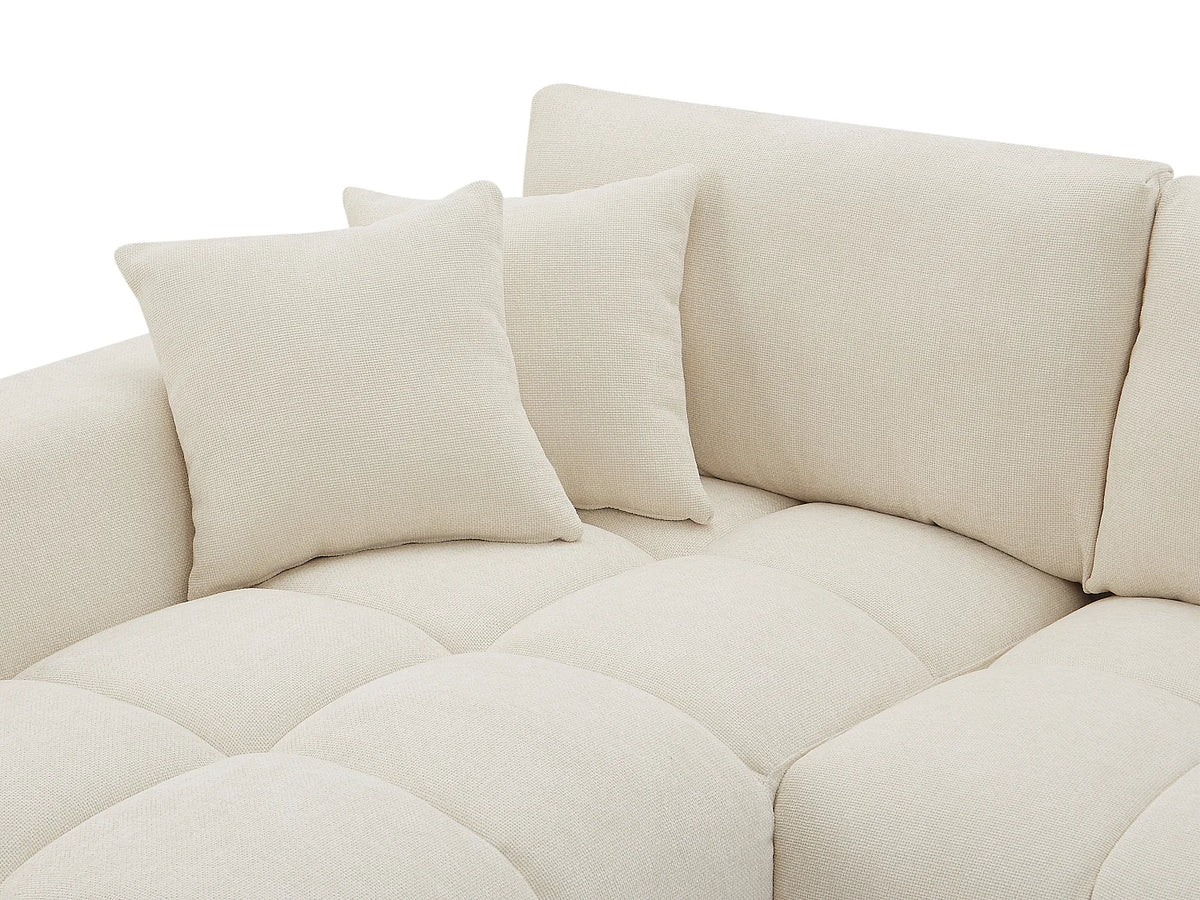 Canapé d'angle Japandi gauche 5 places en tissu texturé beige 298 cm - Berenia