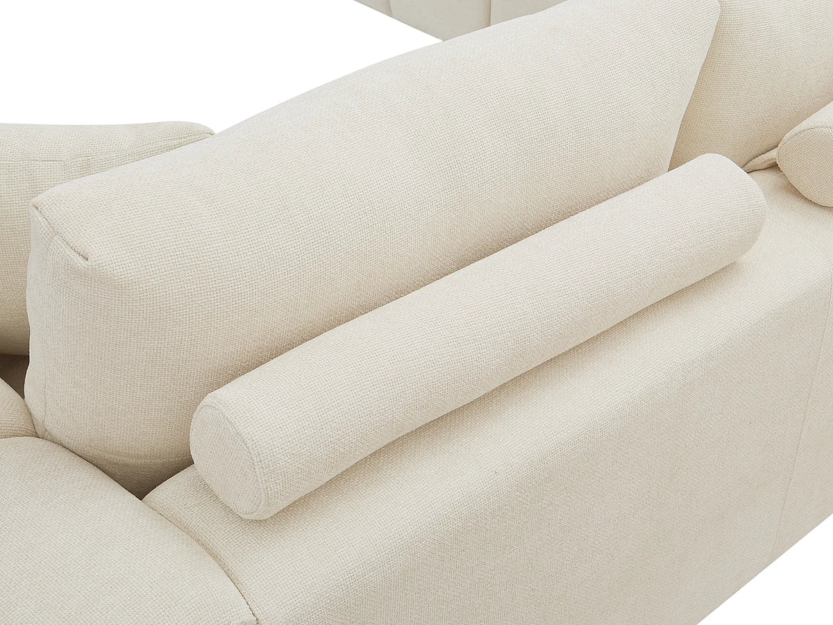 Canapé d'angle Japandi gauche 5 places en tissu texturé beige 298 cm - Berenia