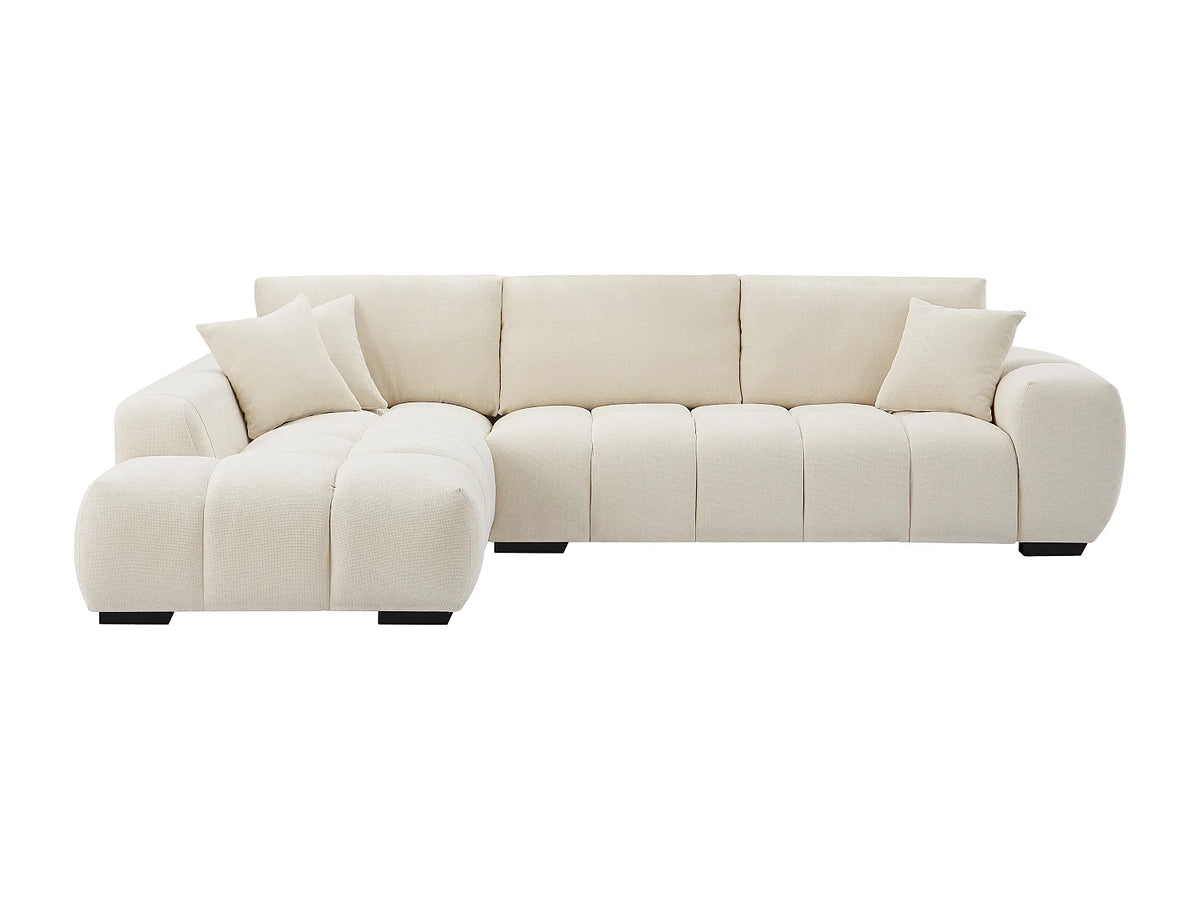 Canapé d'angle Japandi gauche 5 places en tissu texturé beige 298 cm - Berenia