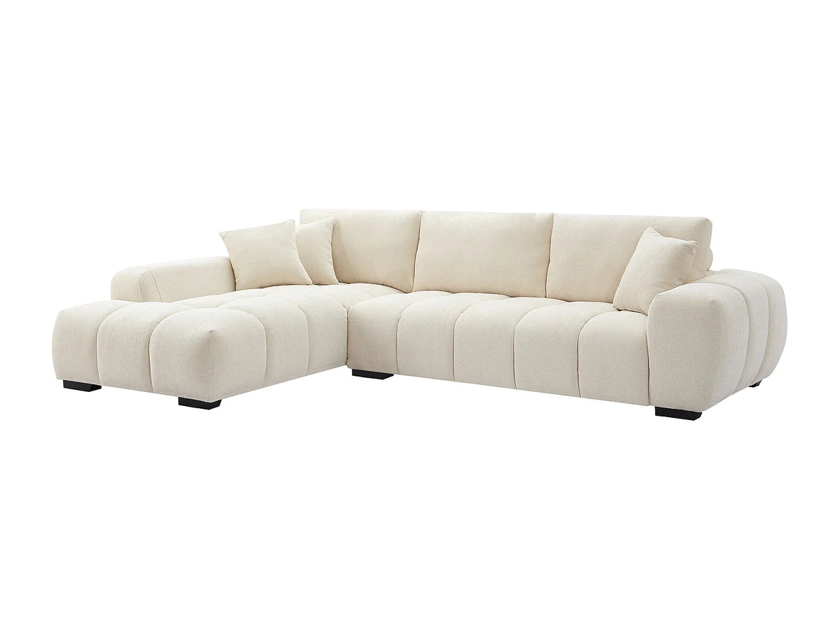 Canapé d'angle Japandi gauche 5 places en tissu texturé beige 298 cm - Berenia