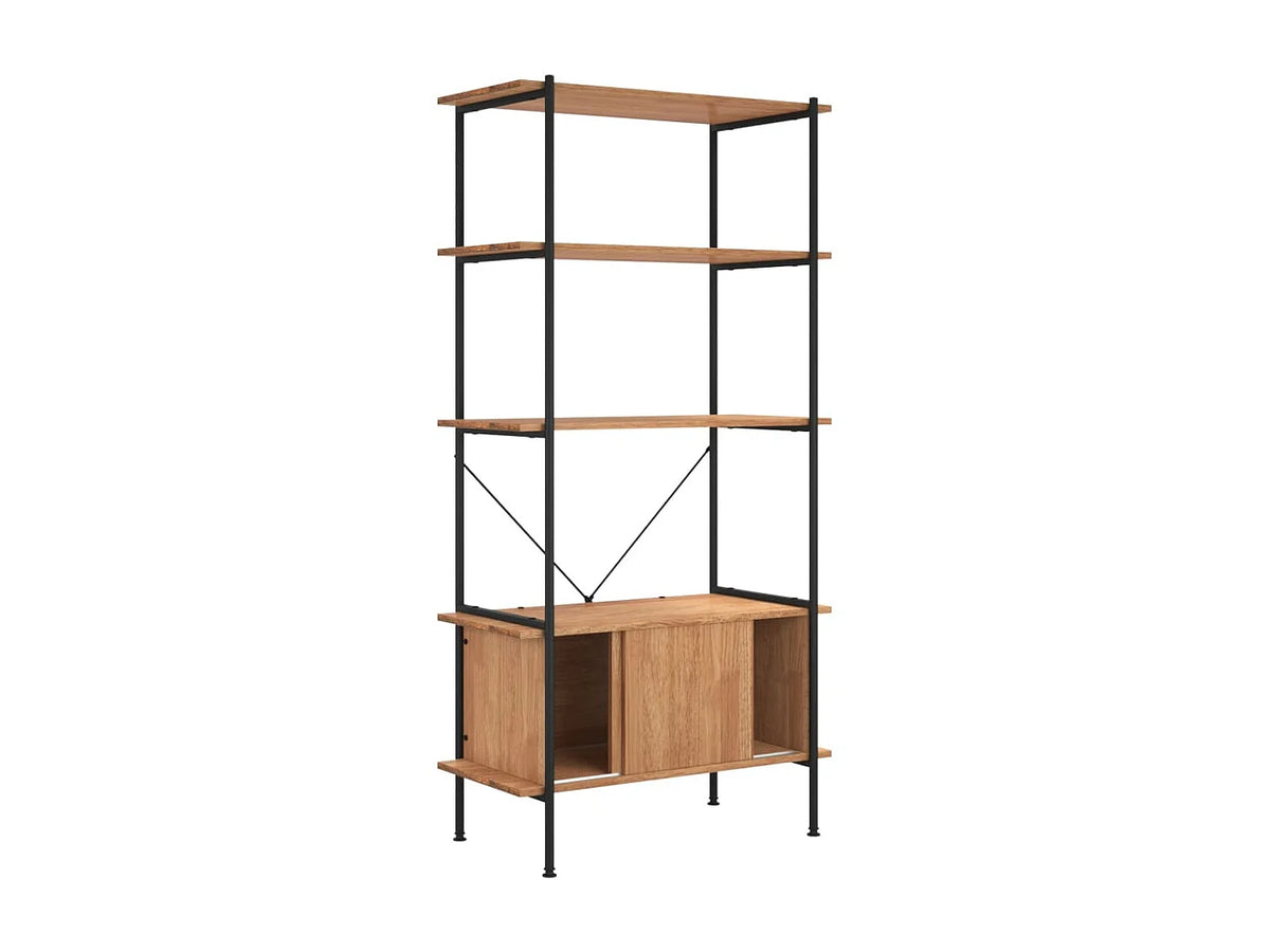 Étagère Japandi 5 niveaux avec armoire bois d'ingénierie et acier marron 80 x 163 cm - Bonnevie