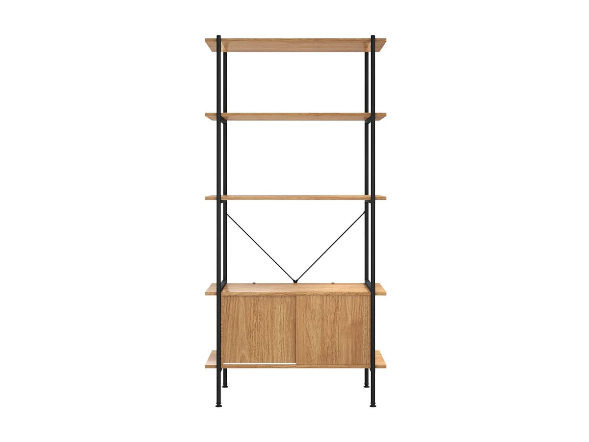 Étagère Japandi 5 niveaux avec armoire bois d'ingénierie et acier marron 80 x 163 cm - Bonnevie
