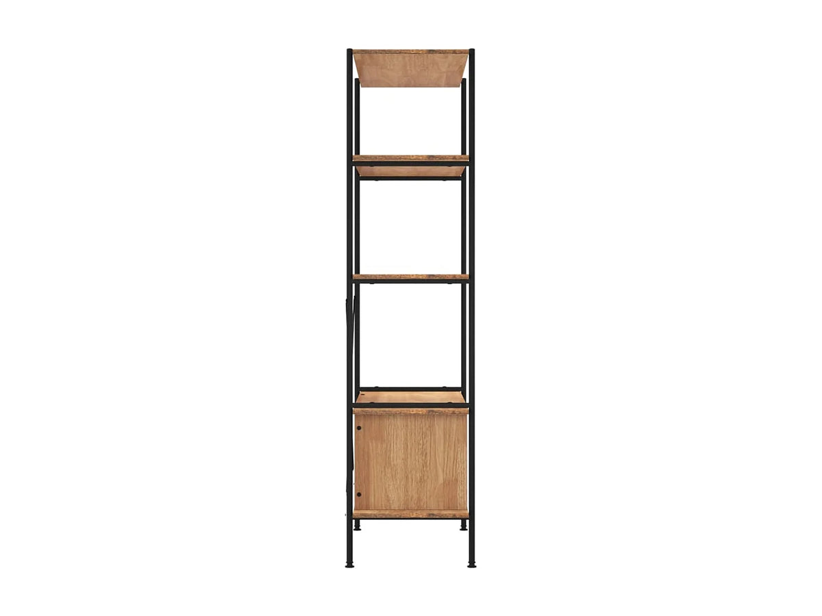 Étagère Japandi 5 niveaux avec armoire bois d'ingénierie et acier marron 80 x 163 cm - Bonnevie