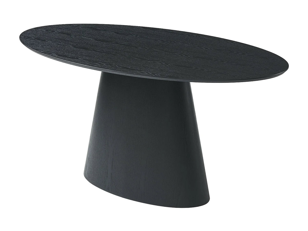 Table à manger ovale Japandi 6 personnes placage de frêne noir 160 x 90 cm - Antelada