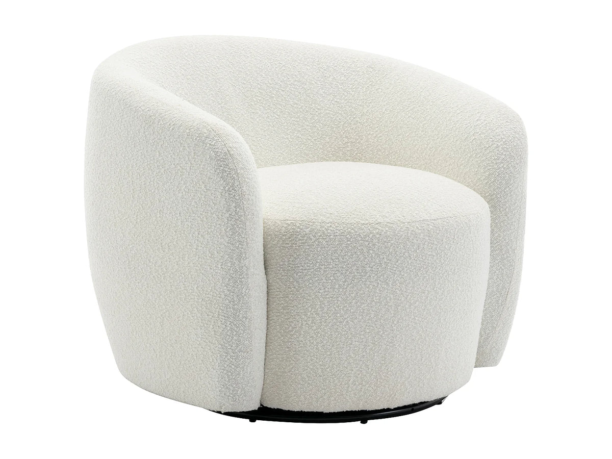 Fauteuil Japandi rond pivotant en tissu bouclette blanc - Vereide