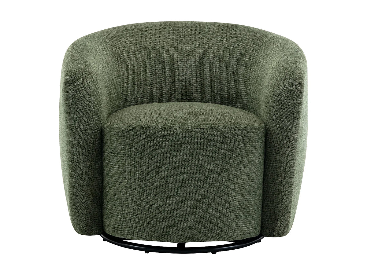 Fauteuil Japandi pivotant rond en tissu texturé kaki - Vereide