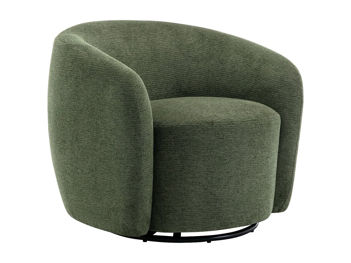 Fauteuil Japandi pivotant rond en tissu texturé kaki - Vereide