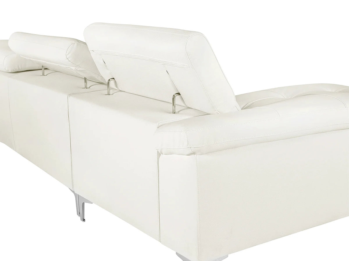 Canapé d'angle Japandi droit 4 places en cuir ivoire 265 cm - Solange