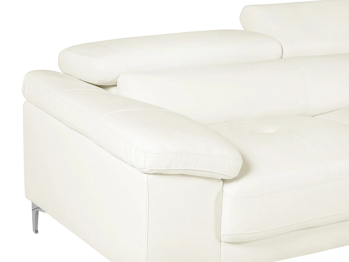 Canapé d'angle Japandi droit 4 places en cuir ivoire 265 cm - Solange