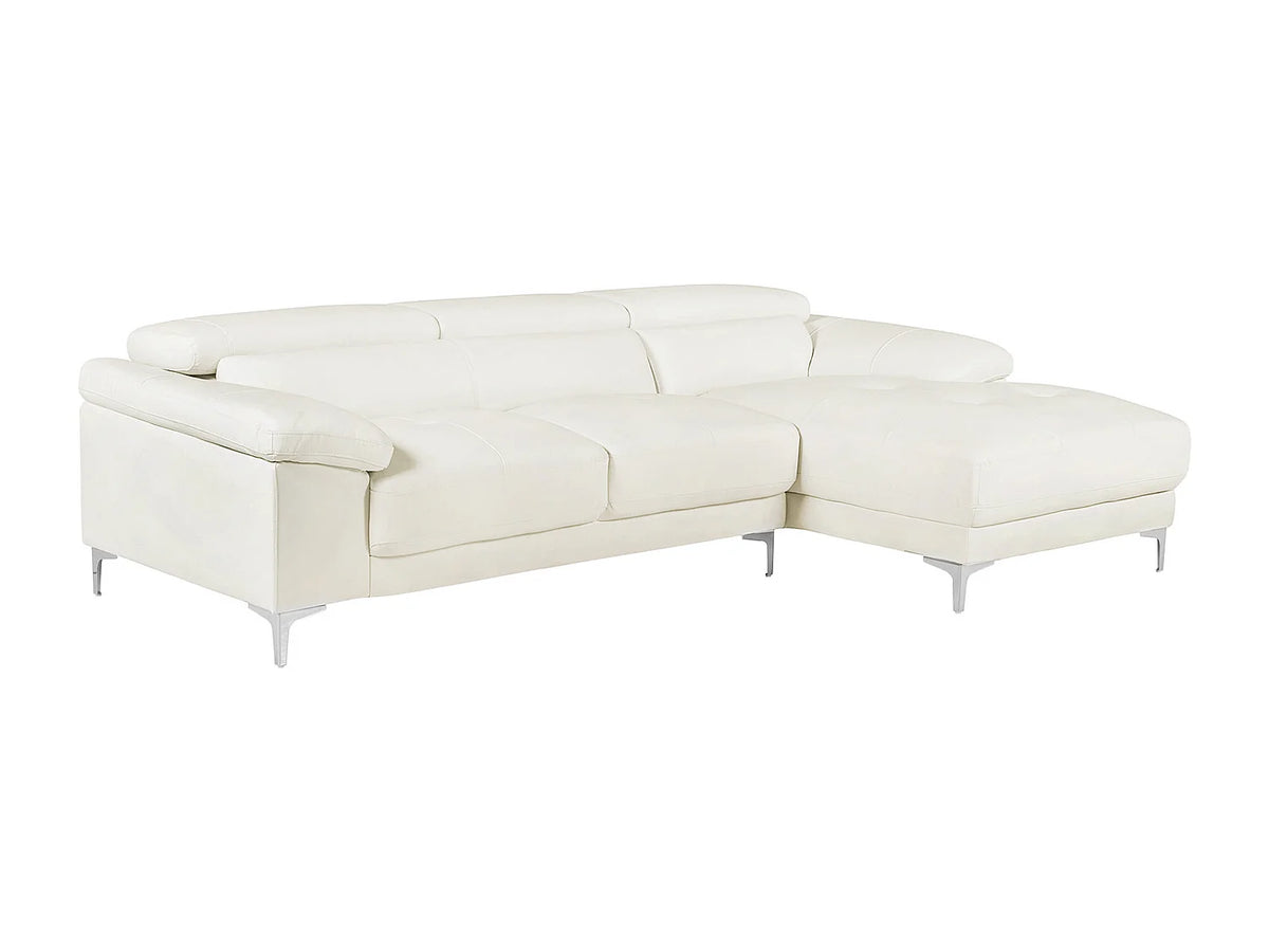 Canapé d'angle Japandi droit 4 places en cuir ivoire 265 cm - Solange