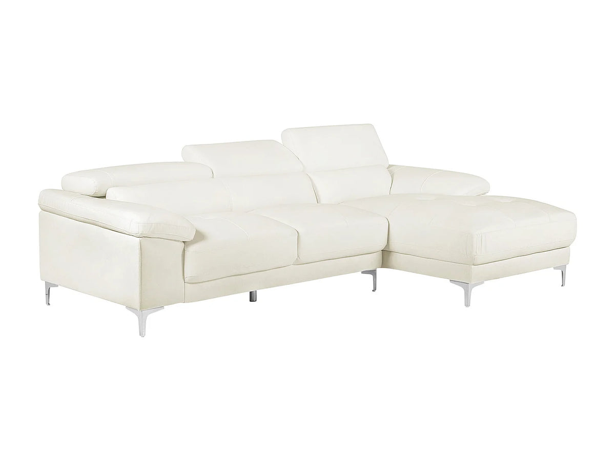 Canapé d'angle Japandi droit 4 places en cuir ivoire 265 cm - Solange