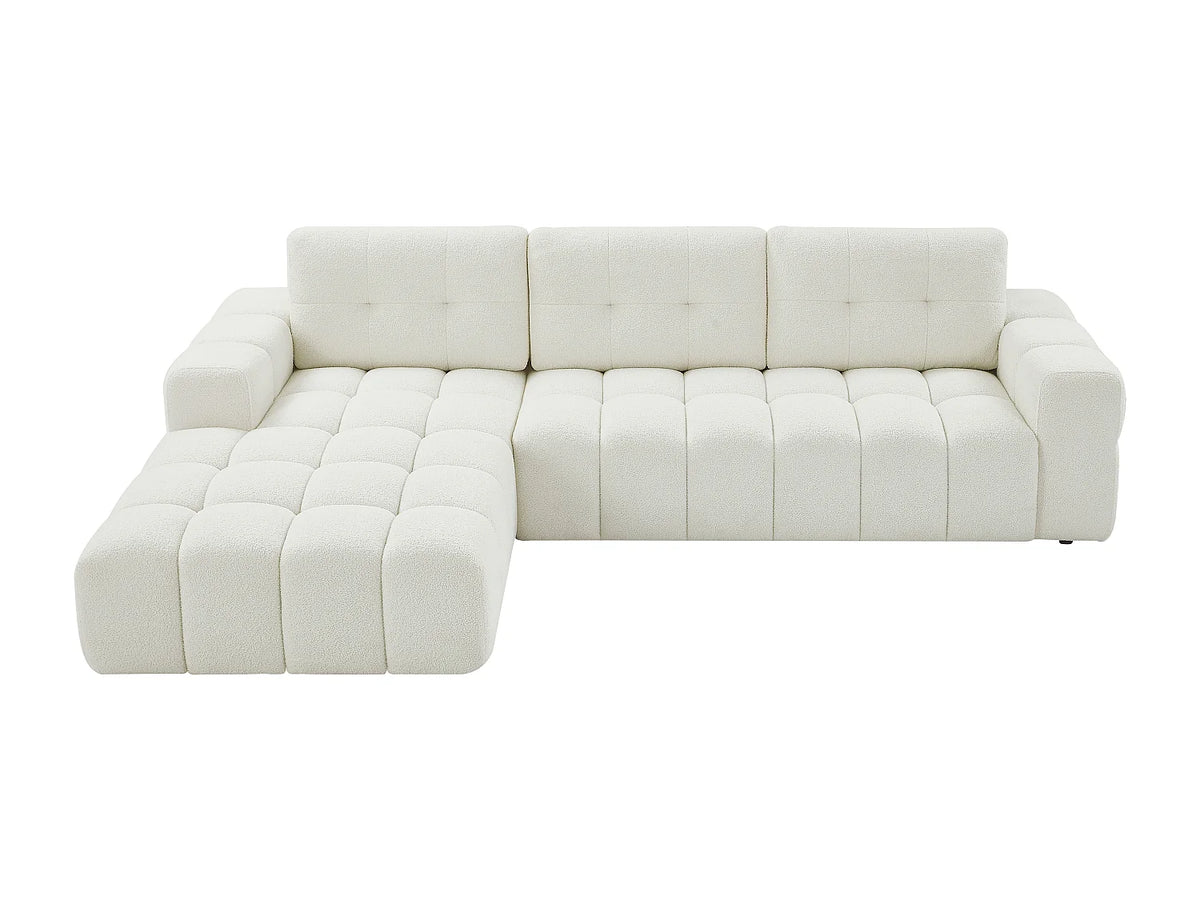 Canapé d'angle Japandi gauche 5 places en bouclette blanche 278 cm - Sopelana