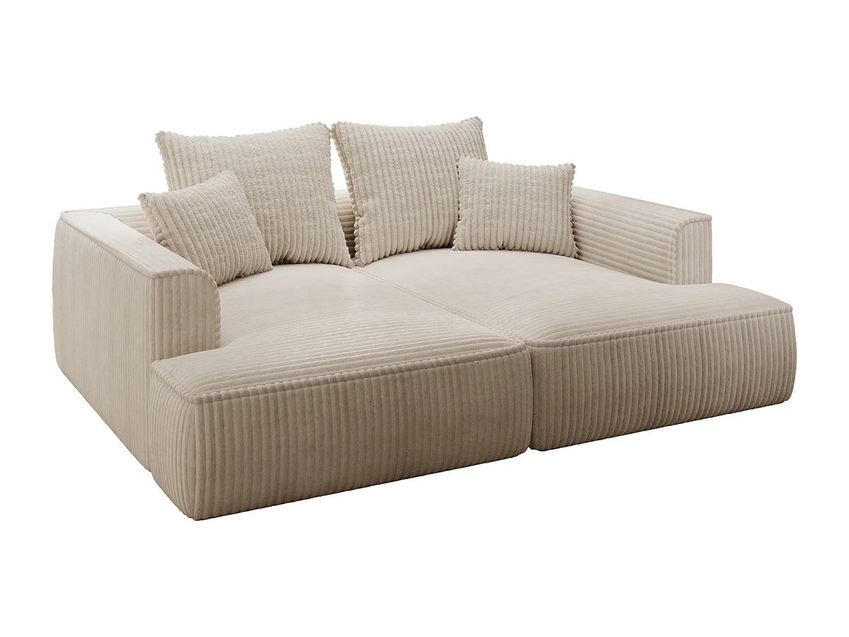 Canapé Japandi 3 places à assise profonde en velours côtelé grosses côtes beige 230 cm - Pineta