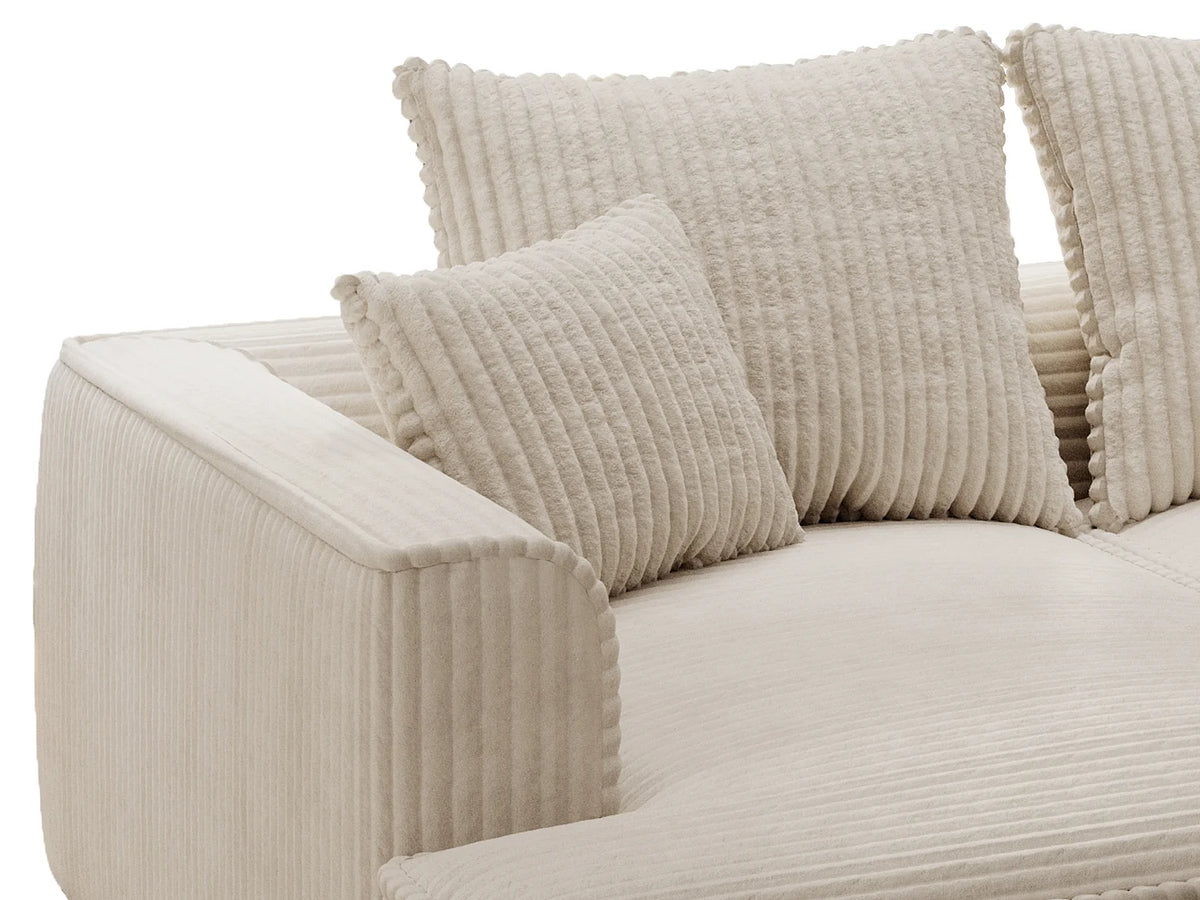 Canapé Japandi 3 places à assise profonde en velours côtelé grosses côtes beige 230 cm - Pineta