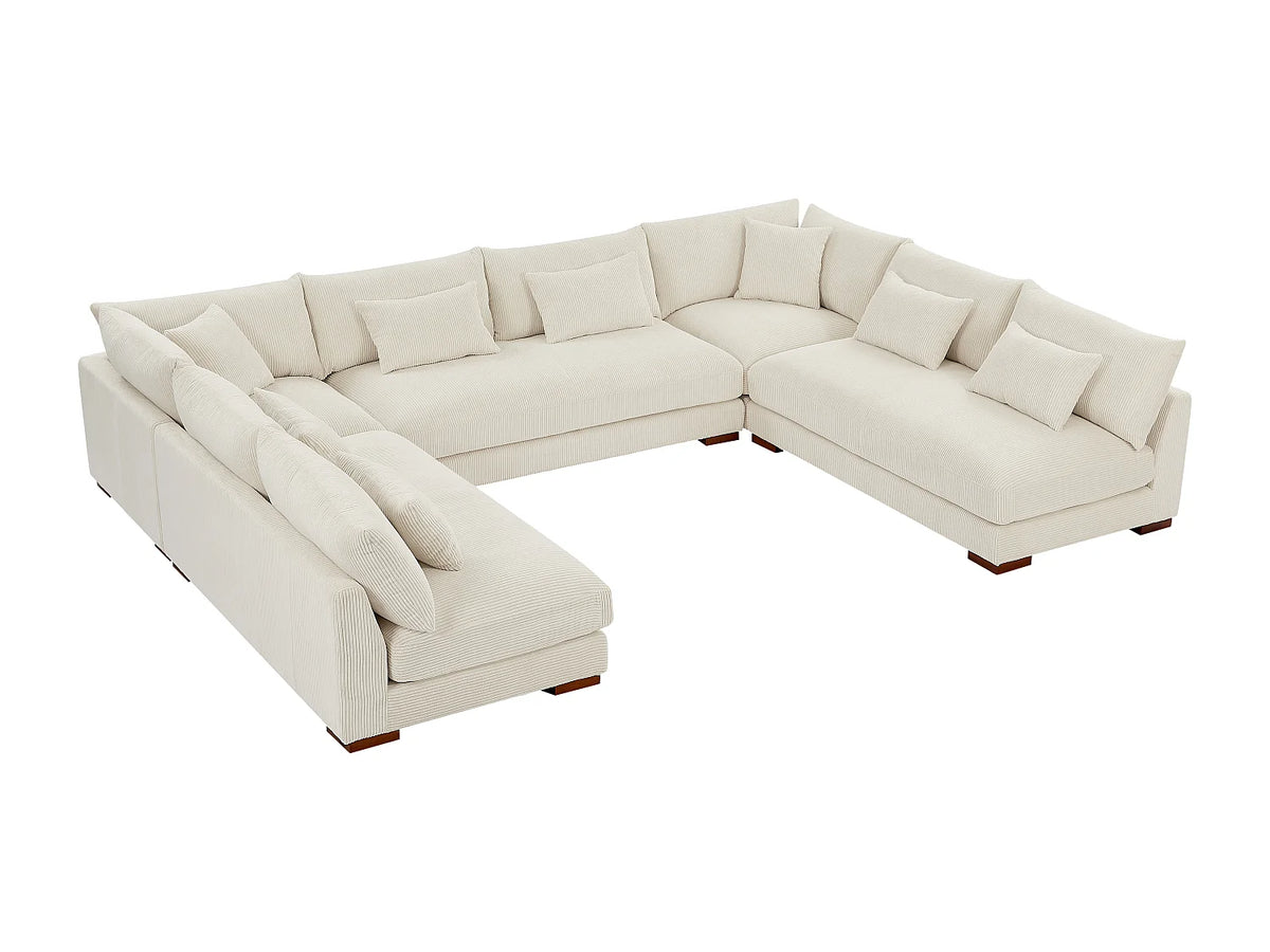 Canapé d'angle Japandi panoramique en velours côtelé beige 375 cm - Sperone